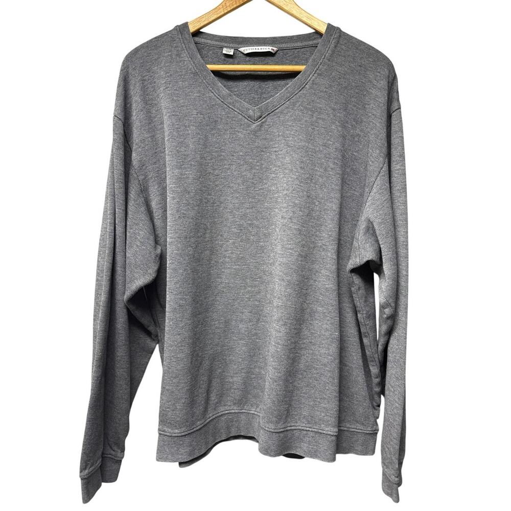 Cutter and Buck Mens Size XL Gray V-Neck Pullover Sweater 100% Cotton Work